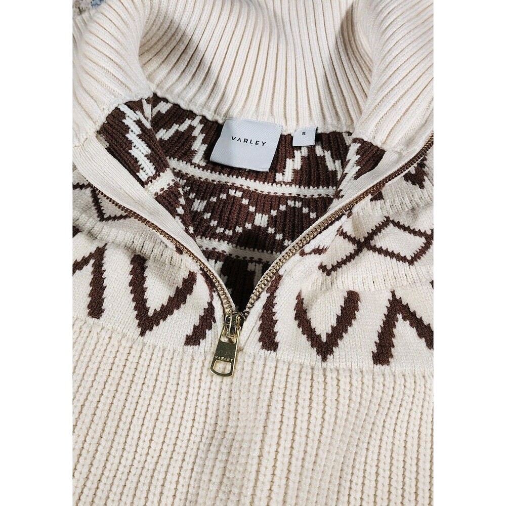 Varley Sigrid Fair Isle Half-Zip Knit Sweater Size S Whitecap Grey Cozy Ski Soft - Picture 7 of 9